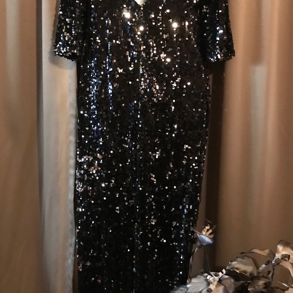 Black & Silver Sequined High-Low Dress-NWT - Picture 2 of 7